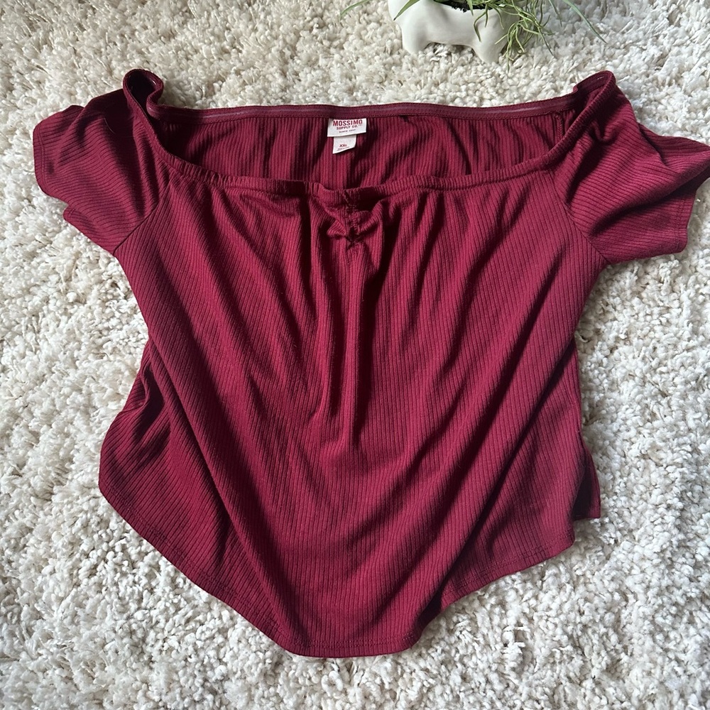 Mossimo maroon burgundy adorable collar showing off shoulder belly crop …